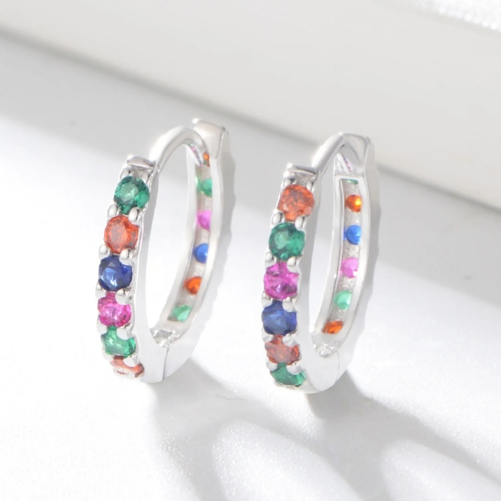 925 Sterling Silver Platinum Plated Hoop Earrings